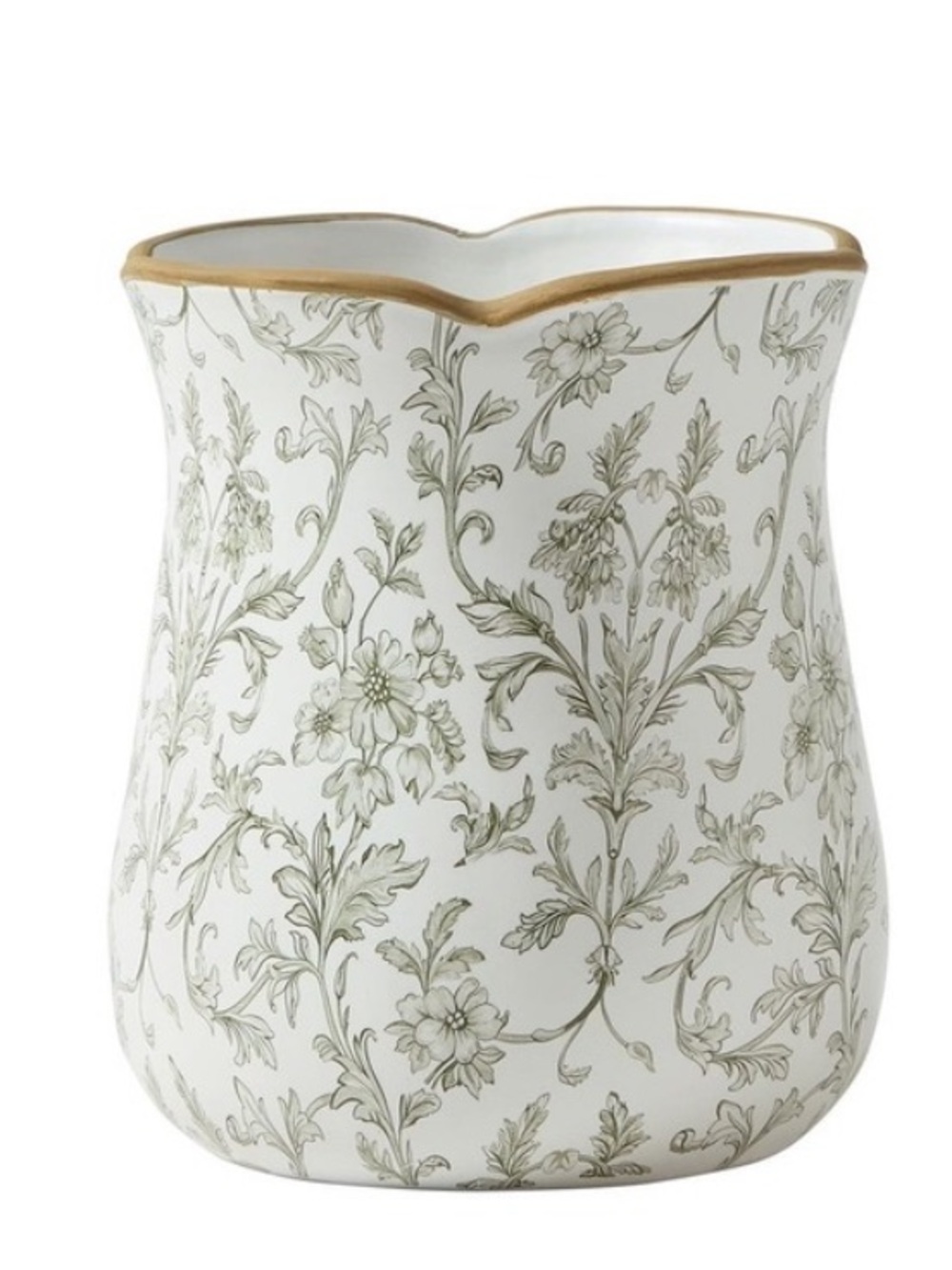 8" Ceramic Vase White/Green 
Floral Scallop Trim - My Texas
House